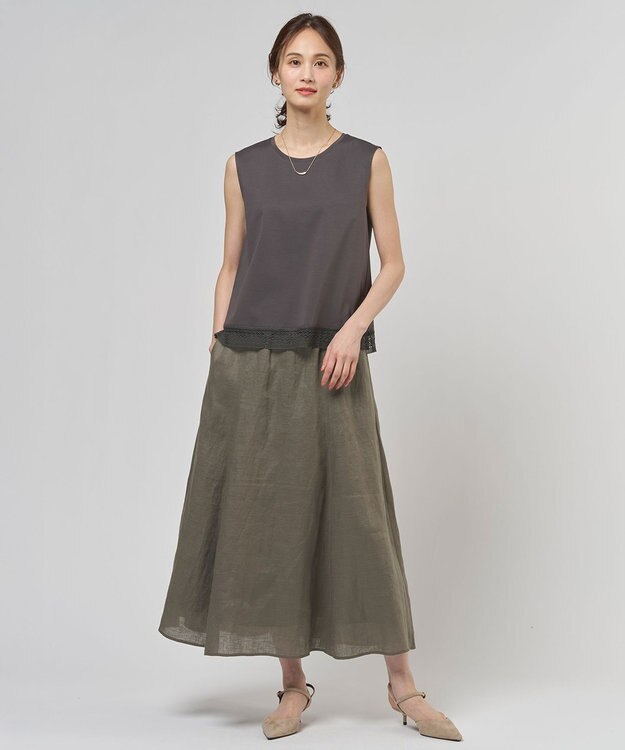 J.PRESS LADIES コットンスムース ノースリーブ カットソー スレートブラウン系