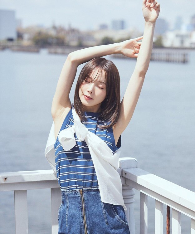 earth music&ecology リブタンクトップ Border Blue