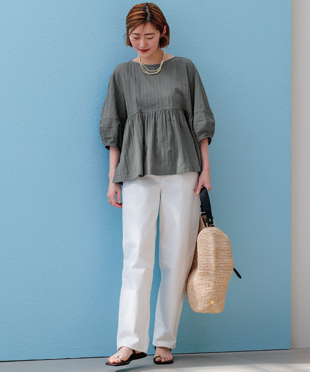 23区 L 【洗える】カラミ ブラウス カーキ系