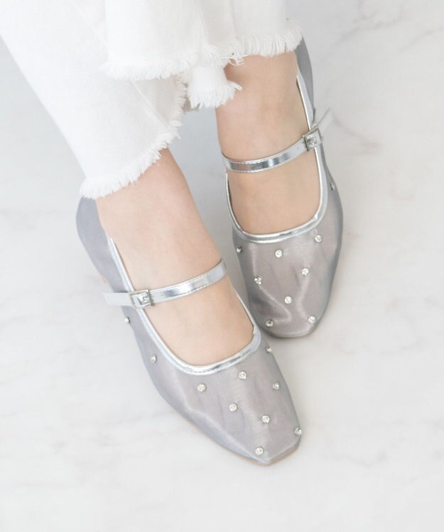 Bridget Birkin 【Bridget Birkin】ドットビジューチュールフラットシューズ シルバー雑材