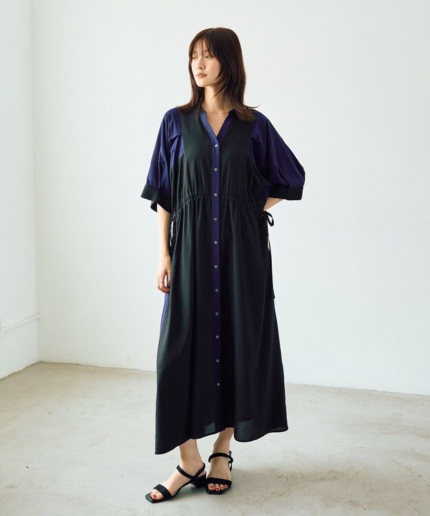 YECCA VECCA 配色デザインシャツワンピース Black