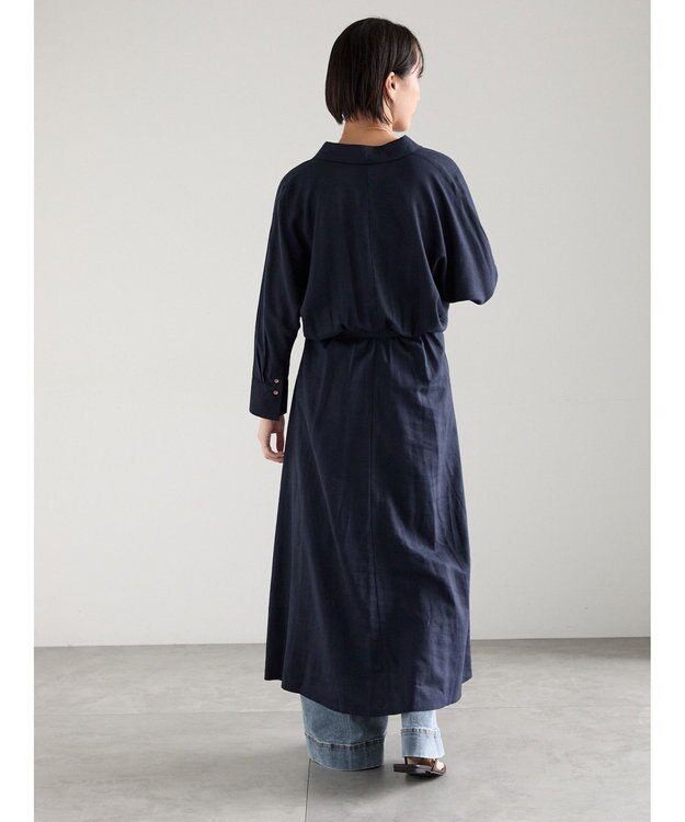 Te chichi レーヨンリネン共ベルトシャツワンピース ネイビー