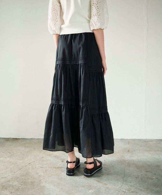 GRACE CONTINENTAL ギャザーレースロングスカート ブラック