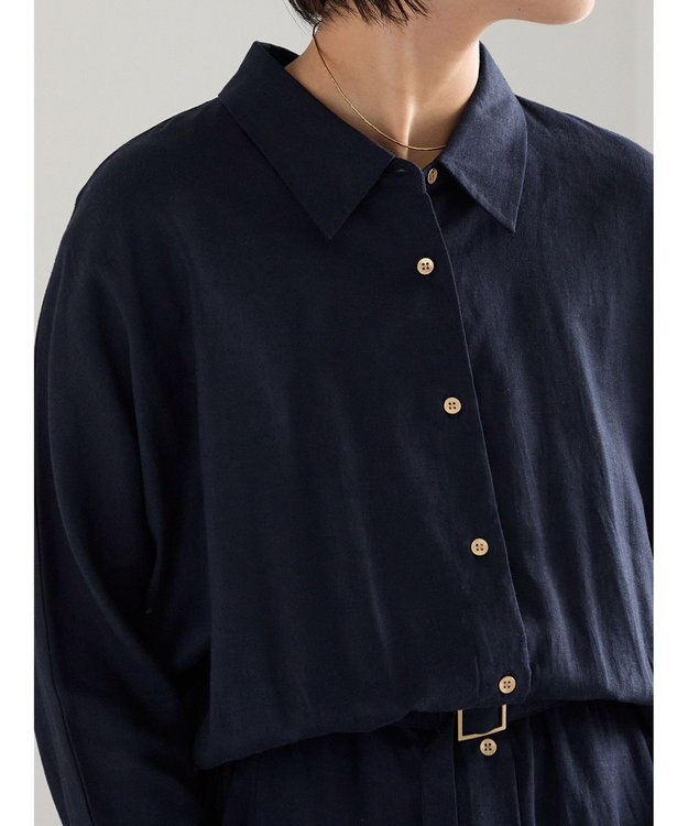 Te chichi レーヨンリネン共ベルトシャツワンピース ネイビー