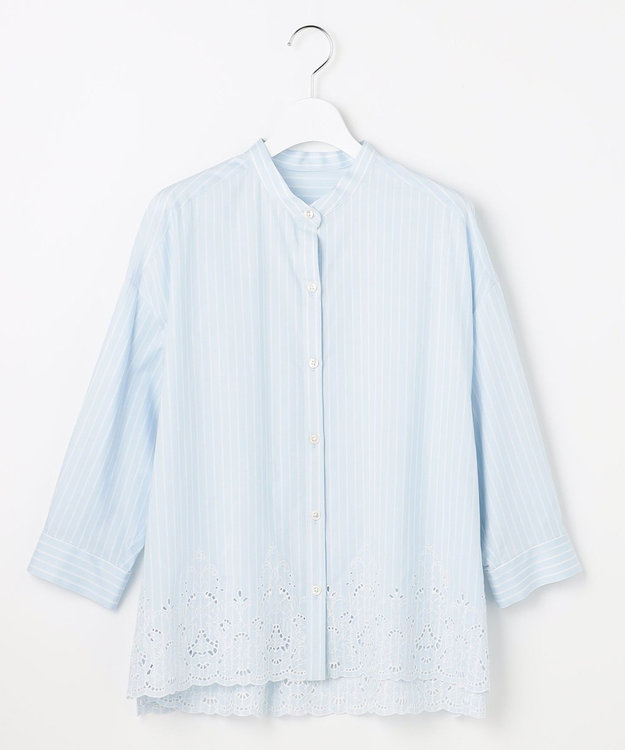 自由区 L エンブロイダリーブロードバンドカラー ブラウス フラックス×オフ