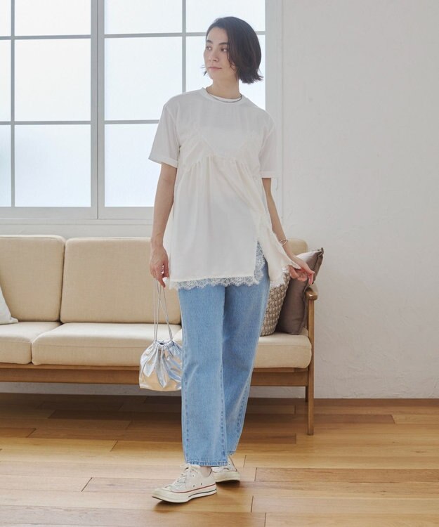 WEGO 【ANGIE VINTAGE】サテンレースドッキングレイヤードトップス オフホワイト