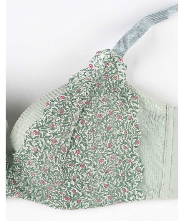 une nana cool MADE WITH LIBERTY FABRIC さあわたし レース 脇高ブラジャー ライトオリーブ