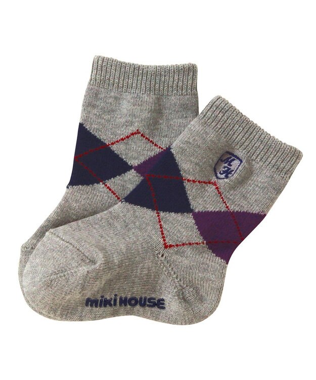 MIKI HOUSE HOT BISCUITS 【ミキハウス】【11-21cm】 アーガイル柄ソックス グレー