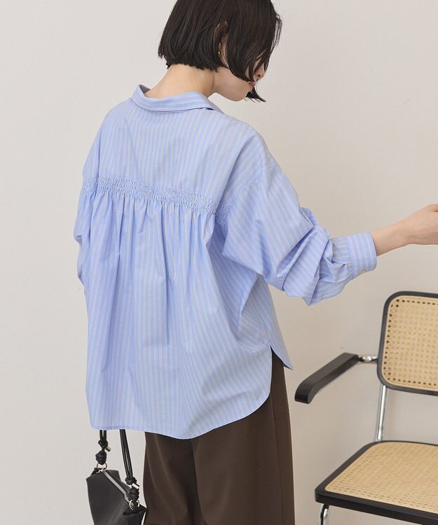 AMERICAN HOLIC 【イージーケア】バックギャザースキッパーシャツ Stripe Sax