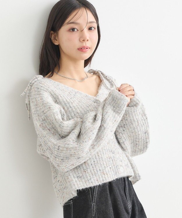 earth music&ecology 【WEB限定】SET2点ショートカーディガン＋リボンキャミソール Light Gray