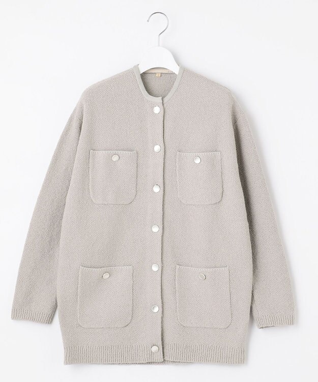 自由区 L 【洗える】テクスチャーコットンブレンド ニットアウター ライトグレー系