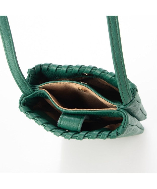 UNBILLION perche 牛革ソフト3層かがりショルダーバッグ グリーン