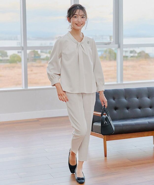 Tiaclasse 【小倉優子さん着用・ダブルクロス・洗える】テーパードパンツ グレージュ