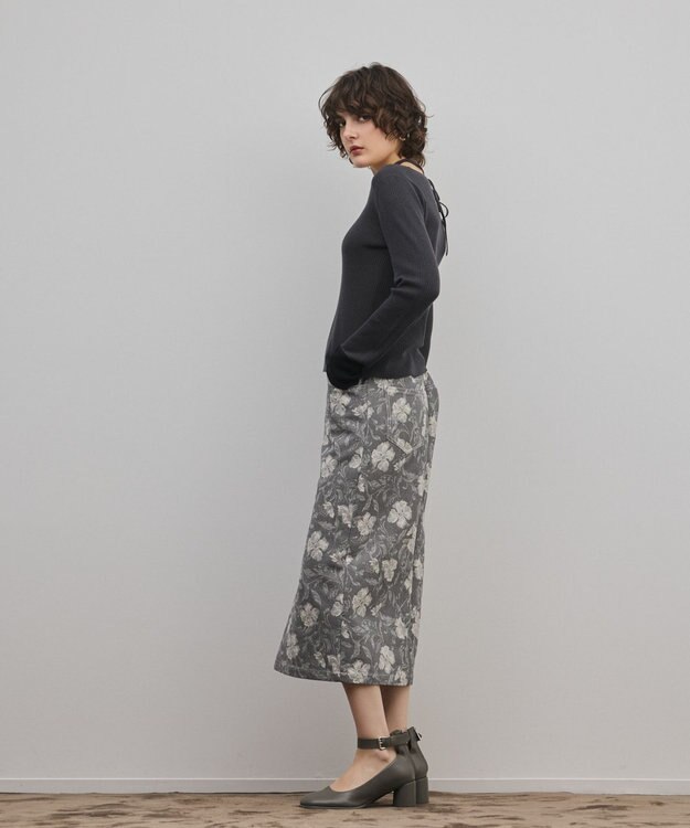 GRACE CONTINENTAL ボタニカルジャガードスカート チャコール