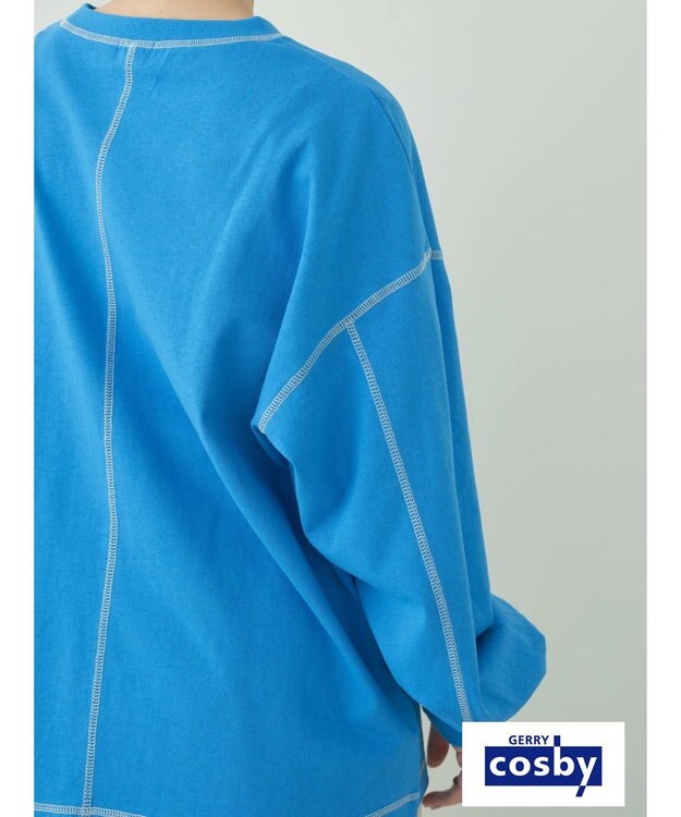 earth music&ecology Ｃｏｓｂｙ×ｅａｒｔｈ　配色ステッチロングＴシャツ Turquoise Blue