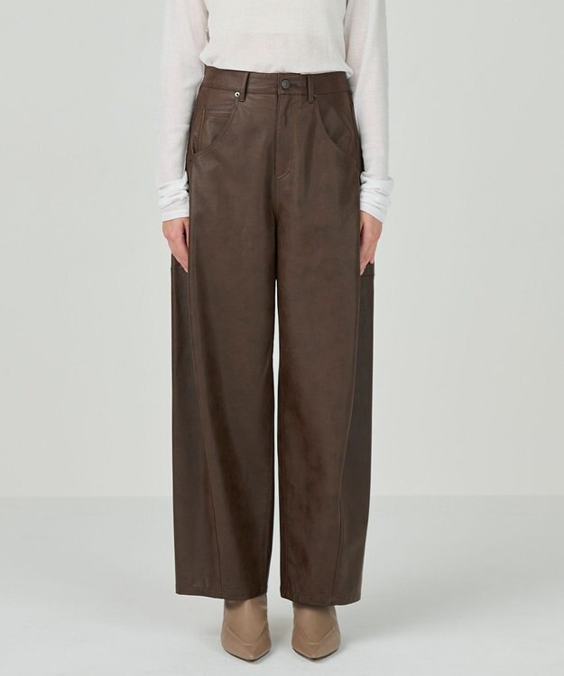 GRACE CONTINENTAL クラッシュレザーエッグパンツ ブラウン