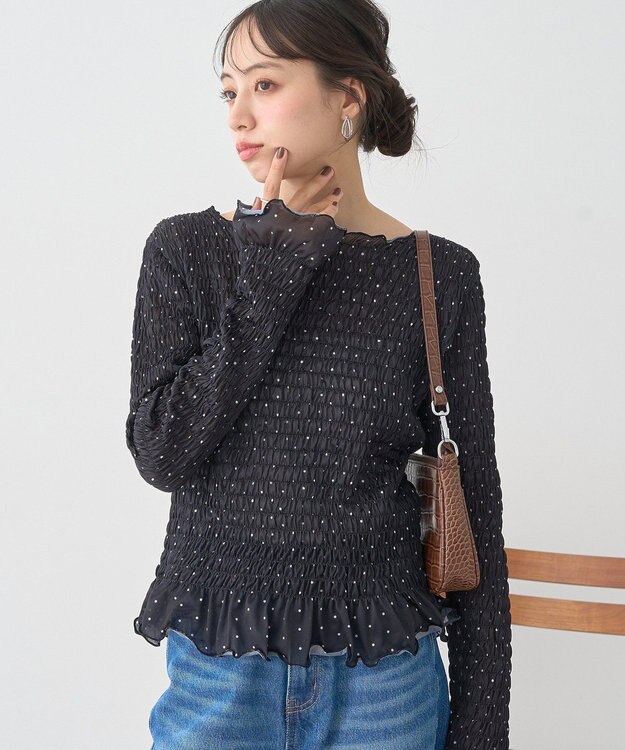 earth music&ecology シャーリングメロープルオーバー Dot Black