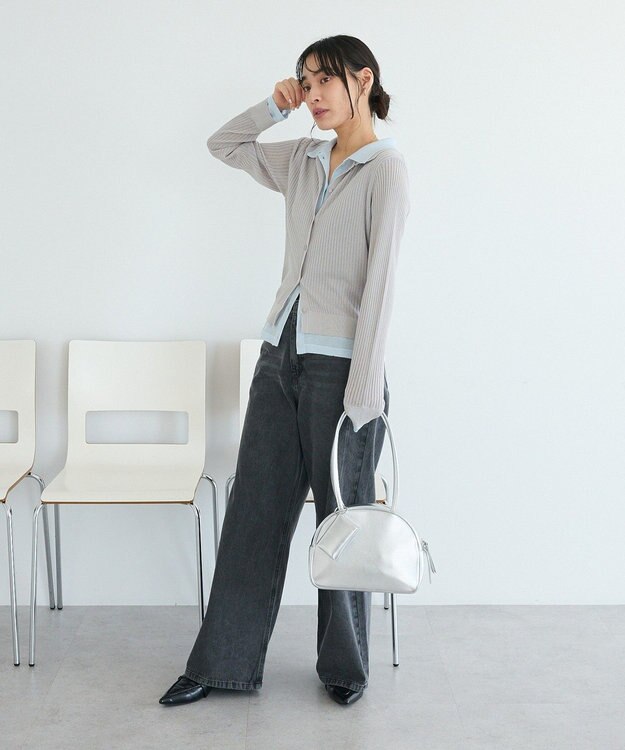 CRAFT STANDARD BOUTIQUE レイヤードポロ衿カーディガン Light Gray