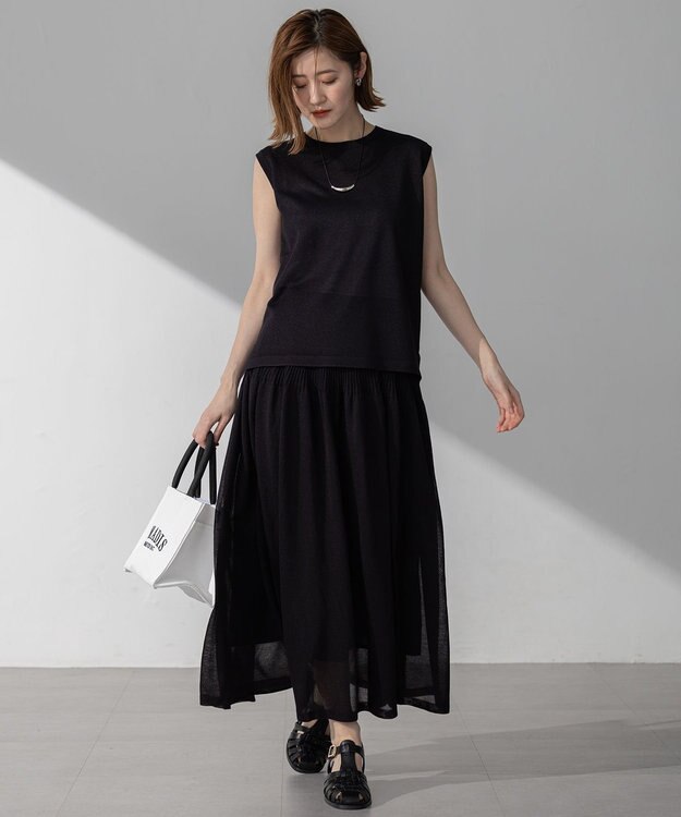 23区 L 【洗える】シャイニーシアーニット フレア スカート ブラック系