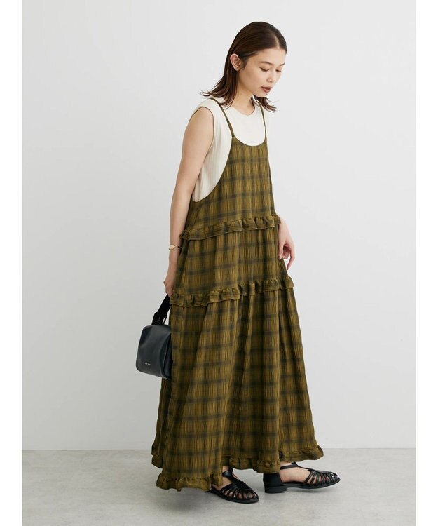 Green Parks ・Ｐｅｔｉｔ　Ｆｌｅｕｒ　フリルティアードキャミワンピ Olive