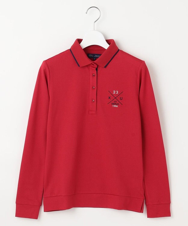 23区GOLF 【WOMEN】【UVカット】ハニカムカノコ長袖ポロシャツ レッド系