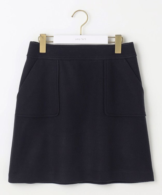 ANY SIS 【セットアップ可】メルトンライク ミニスカート ネイビー
