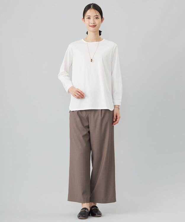 J.PRESS LADIES L 【洗える】T/Rウォッシャブルギャバ ワイド パンツ モカ系