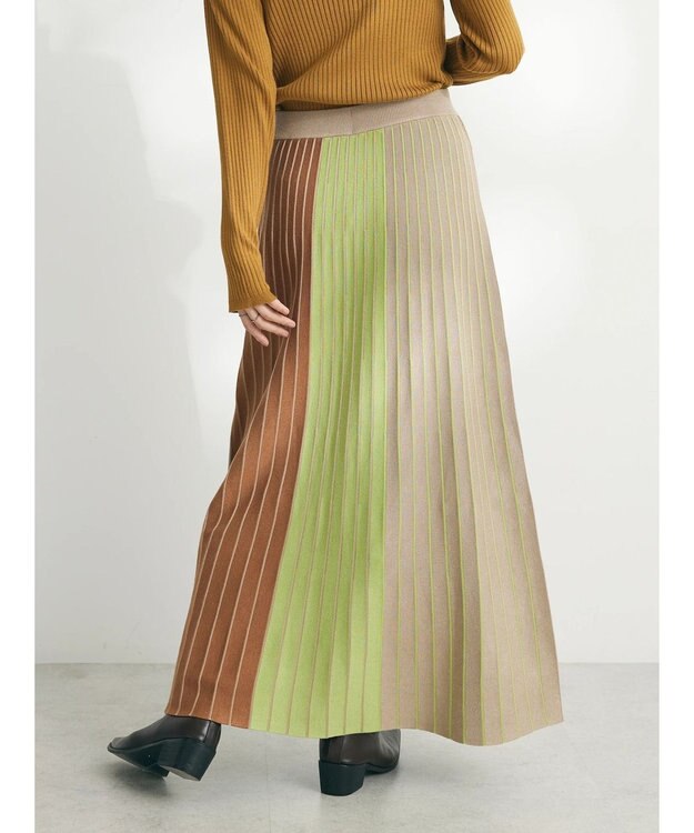 CRAFT STANDARD BOUTIQUE マルチストライプバイカラーニットスカート Beige