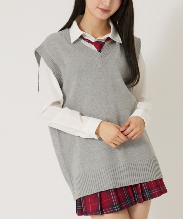 WEGO 【SCHOOLITEM】無地ニットベスト 杢グレー
