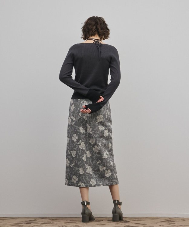 GRACE CONTINENTAL ボタニカルジャガードスカート チャコール