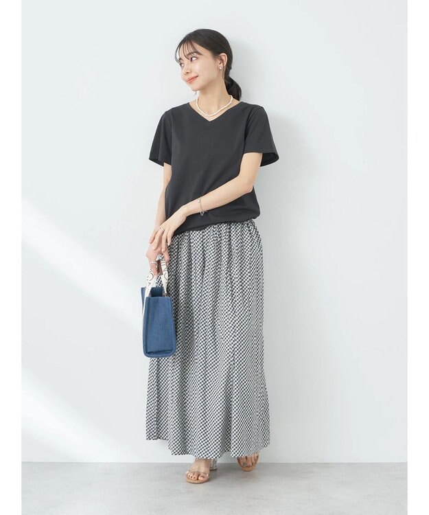 earth music&ecology コットンボイルボリュームスカート Gingham Check