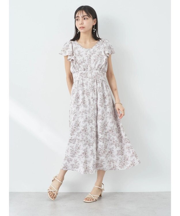 earth music&ecology フラワーフレアワンピース Pink Beige