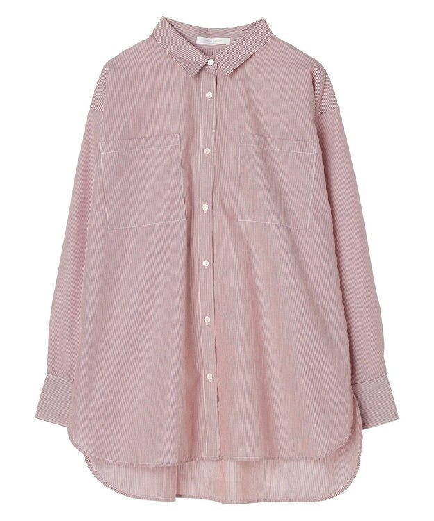 Green Parks 胸元ポケットイージーケアストライプシャツ Bordeaux