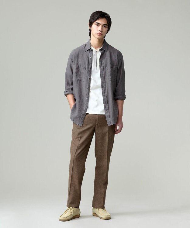 J.PRESS MEN 【ウォッシャブル可】コンフォートストレッチリネン スラックス ブラウン系