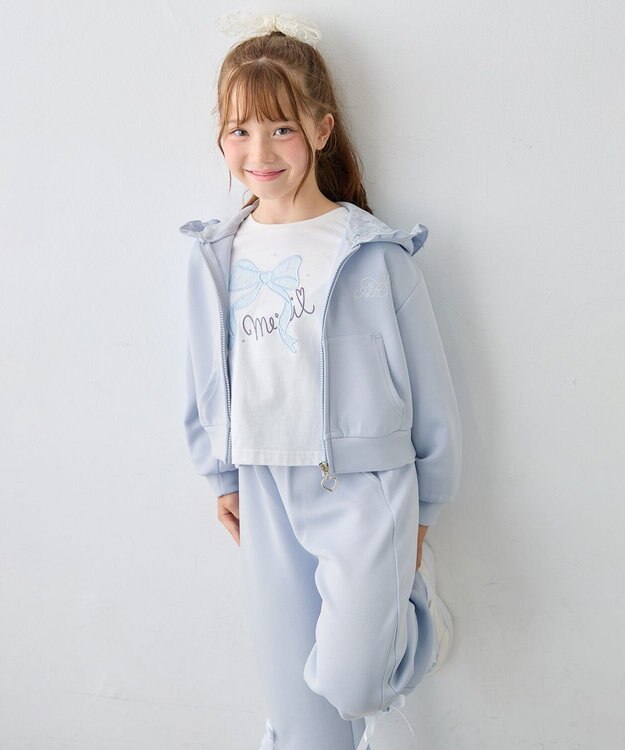 ANY KIDS 肩開きライン入り リボン長袖Tシャツ ホワイト