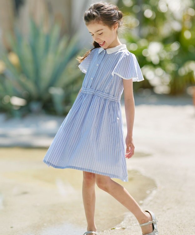 組曲 KIDS 【110-140㎝】サマーストライプ ワンピース サックスブルー系1