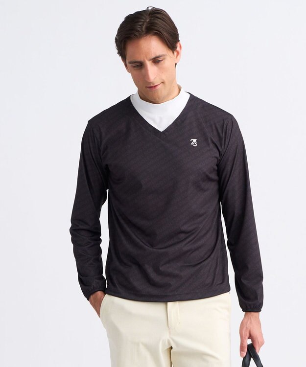 23区GOLF 【MEN】エアリージャージストレッチプルオーバー フェイクレイヤード ブラック系5