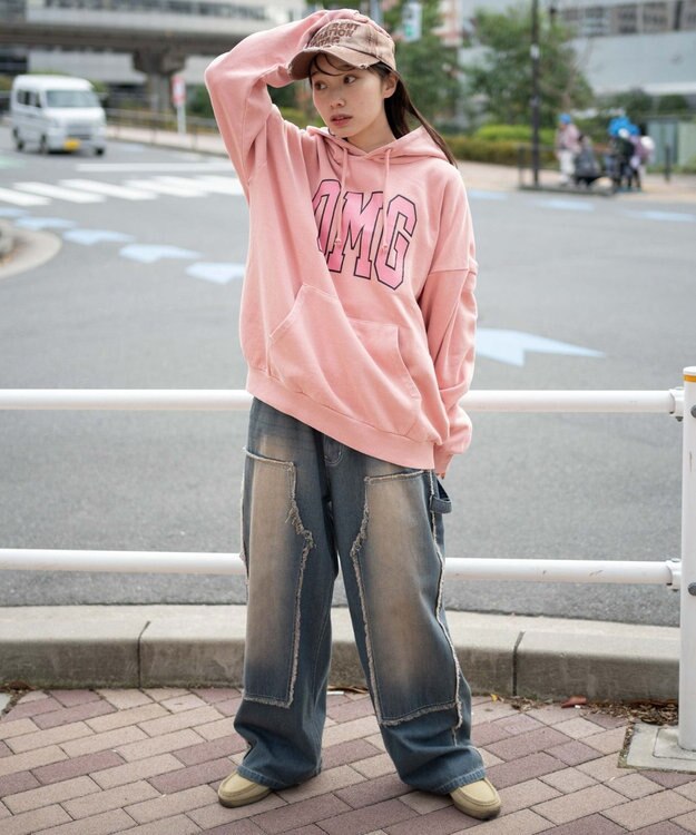 WEGO 【ユニセックス着用ITEM】ピグメントOMGプルパーカー ピンク