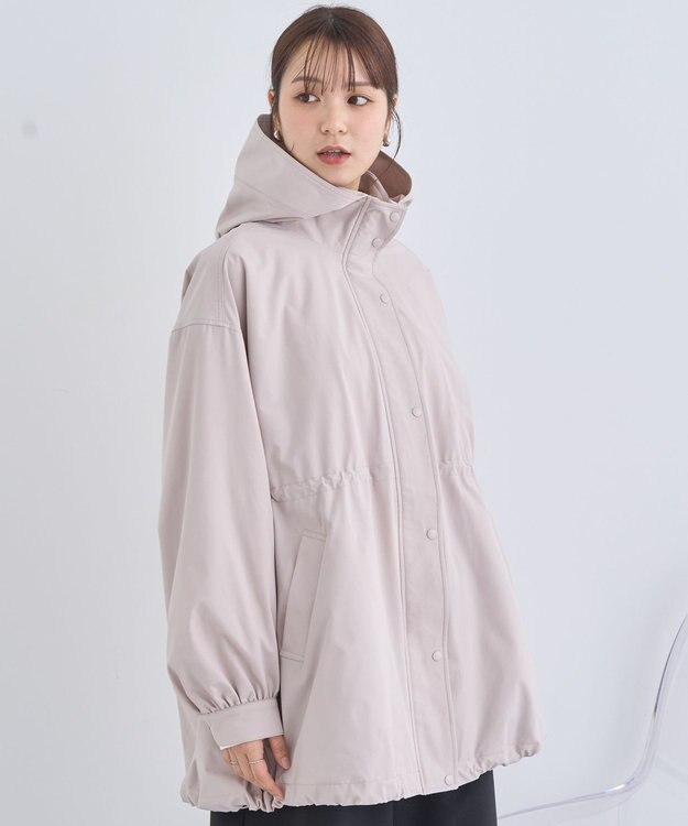earth music&ecology ドロストミドル丈パーカー ピンクベージュ