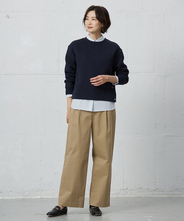 J.PRESS LADIES 【洗える】BEZ VEGA シャツカラー ブラウス ホワイト×サックスブルー系