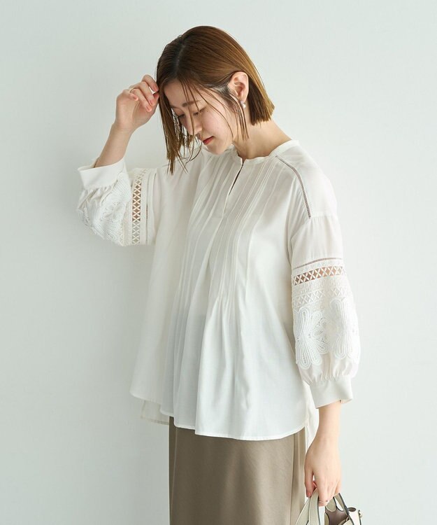 YECCA VECCA レース切替スキッパーブラウス Off White