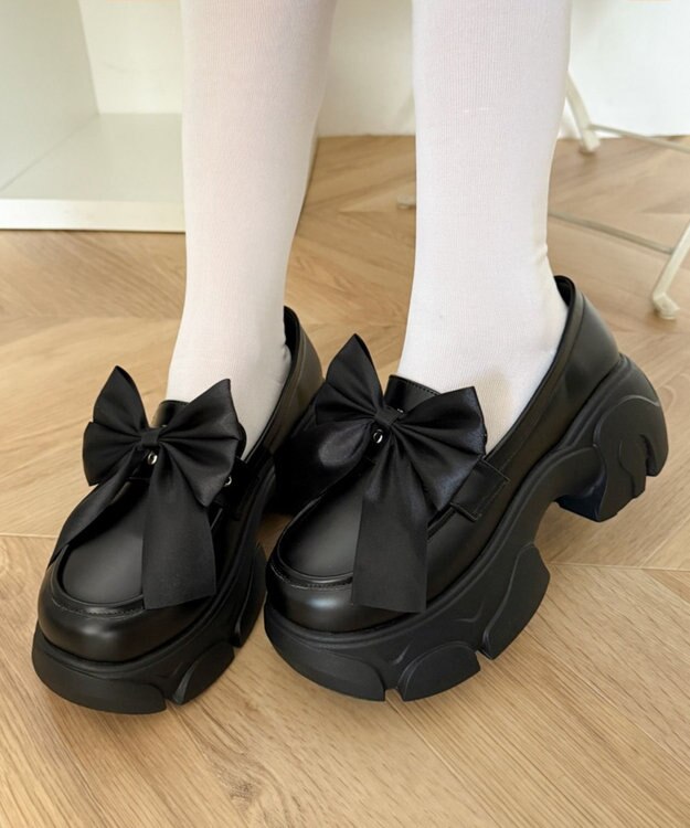 WEGO 2wayリボン厚底ローファー ブラック