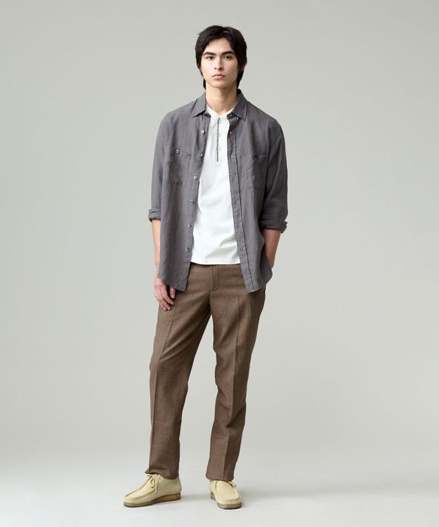 J.PRESS MEN 【ウォッシャブル可】コンフォートストレッチリネン スラックス ブラウン系