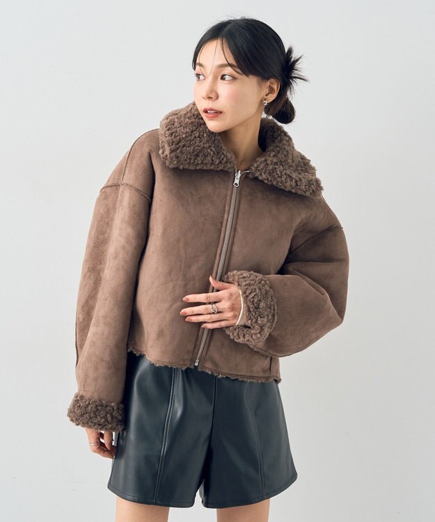 earth music&ecology リバーシブルフェイクムートンショートブルゾン モカ