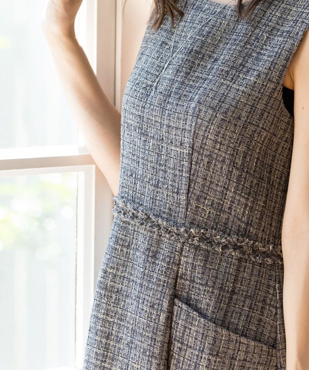 Tiaclasse 【洗える】大人華やかなツイードワンピース チャコールグレー