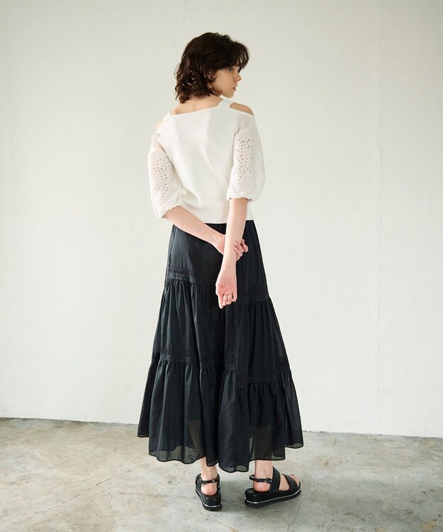 GRACE CONTINENTAL ギャザーレースロングスカート ブラック