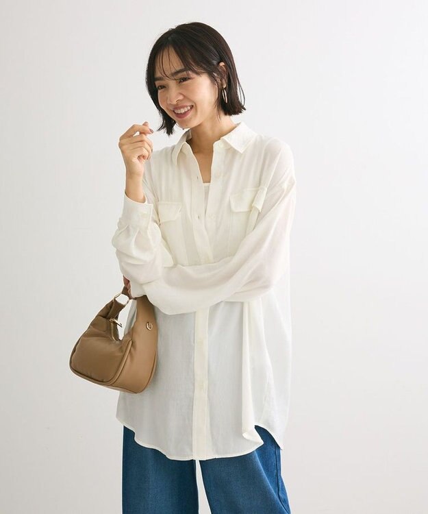 Green Parks ・ＳＵＧＡＲ　ＳＰＯＯＮ　サテンオーバーシャツチュニック Off White