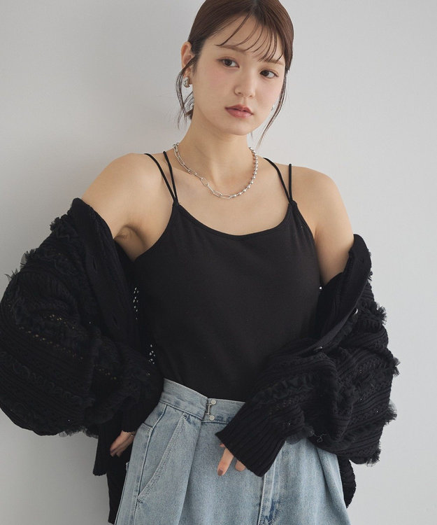 earth music&ecology クロスストラップカップ付キャミソール Black