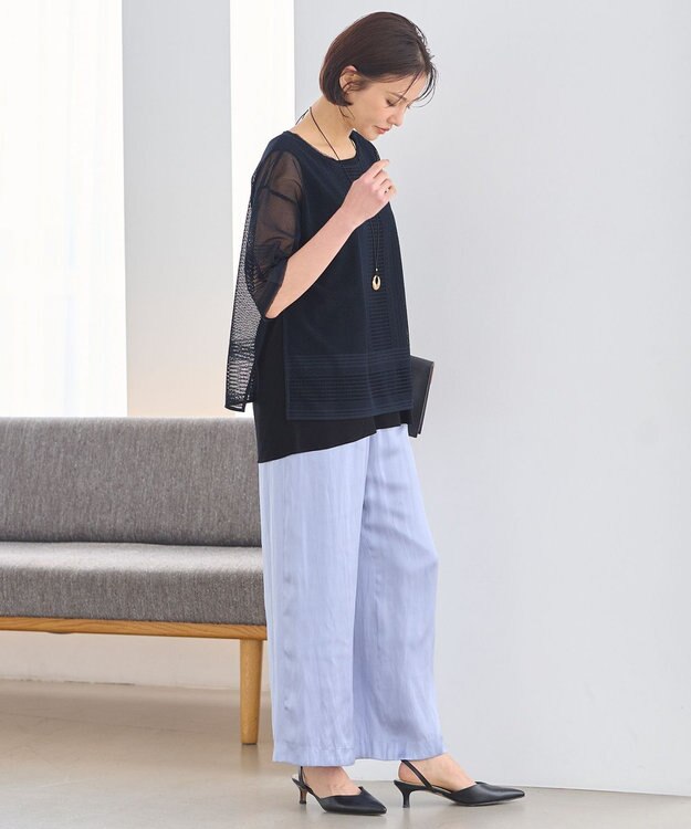 自由区 【洗える・XSサイズあり】レースEDGE Tシャツ＆インナータンクトップセット トップス ネイビー系