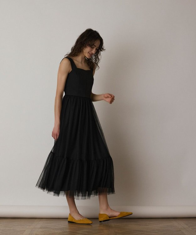 GRACE CONTINENTAL チュールコンビティアードワンピース ブラック